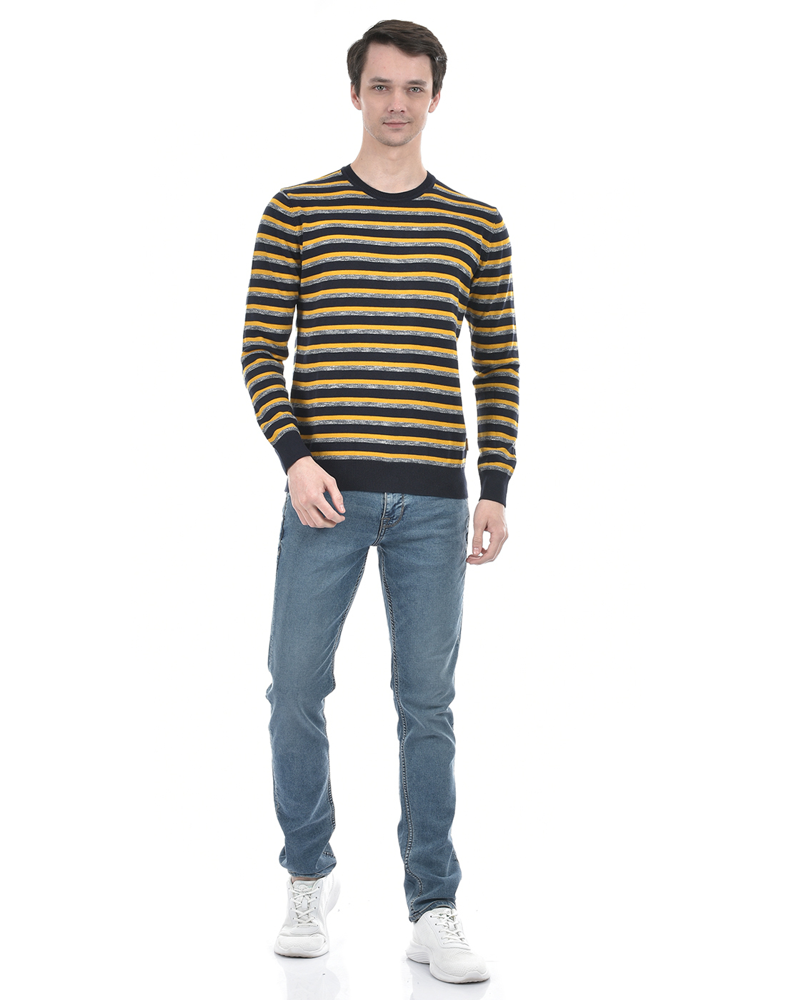Numero Uno Men Striped Yellow Sweater